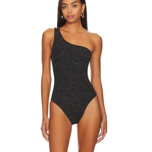 NWT Hunza G Nancy One Piece swimsuit in black and gold metallic - Picture 5 of 8